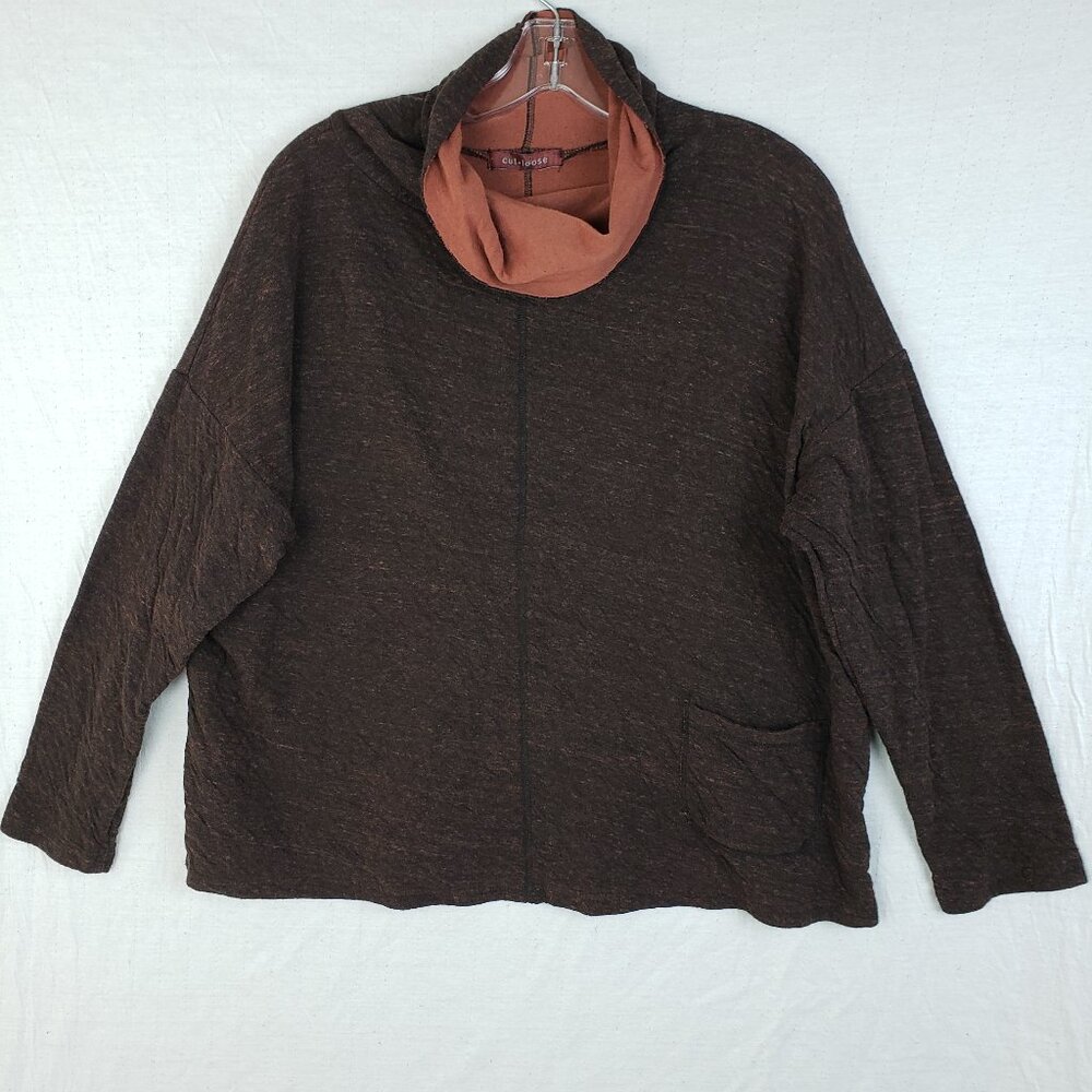 Cut Loose Boxy Sweater Funnel Neck Knit Pullover Tunic Brown Lagenlook O/S